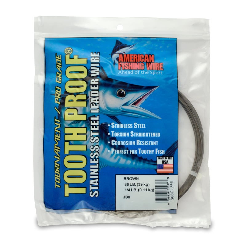 AFW #8 Tooth Proof Stainless Steel Single Strand Leader Wire, 86 lb Test, Camo, 231.25ft - Image 1